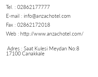Anzac Hotel iletiim bilgileri